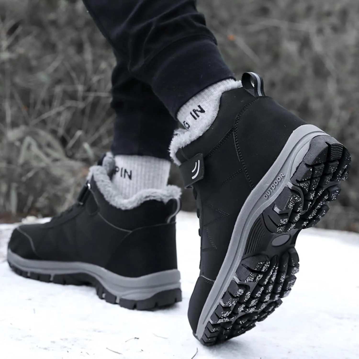 Winter Work Boots for Men,Casual Comfortable Fur Lined Winter Hiking Sneakers for Men,Lightweight Cold-Weather Warm Snow Boots for Men,Slip Resistant