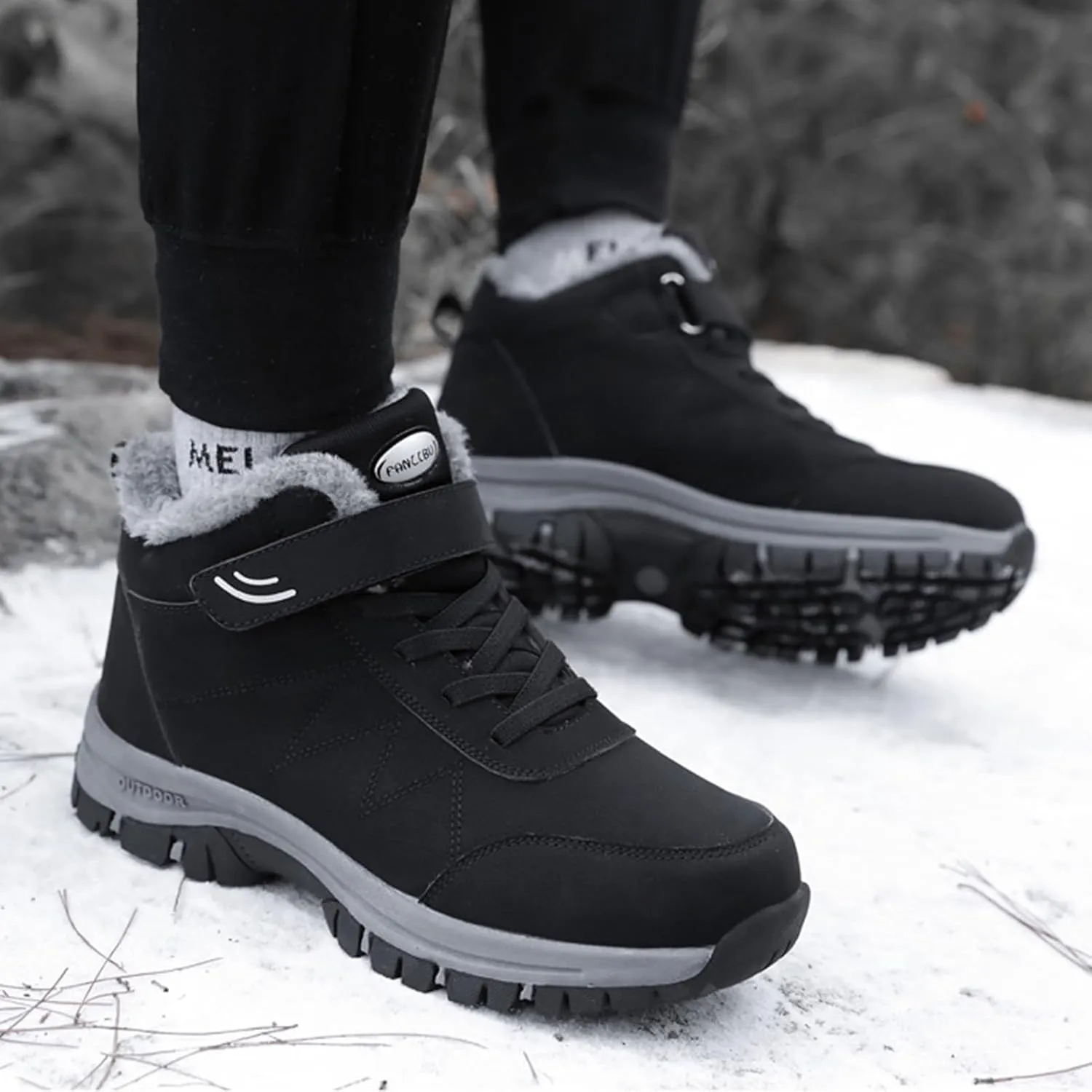 Winter Work Boots for Men,Casual Comfortable Fur Lined Winter Hiking Sneakers for Men,Lightweight Cold-Weather Warm Snow Boots for Men,Slip Resistant
