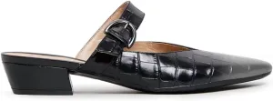 Women Fashion Croc-textured Sandals, Sexy Pointed Toe Slingback Pumps, Low Chunky Heel Strappy Mule Sandals, Trendy Mixed Black-Red Backless Slippers for Casual or Dress up, Full Size 4-16 M US