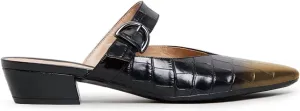Women Fashion Croc-textured Sandals, Sexy Pointed Toe Slingback Pumps, Low Chunky Heel Strappy Mule Sandals, Trendy Mixed Black-Red Backless Slippers for Casual or Dress up, Full Size 4-16 M US