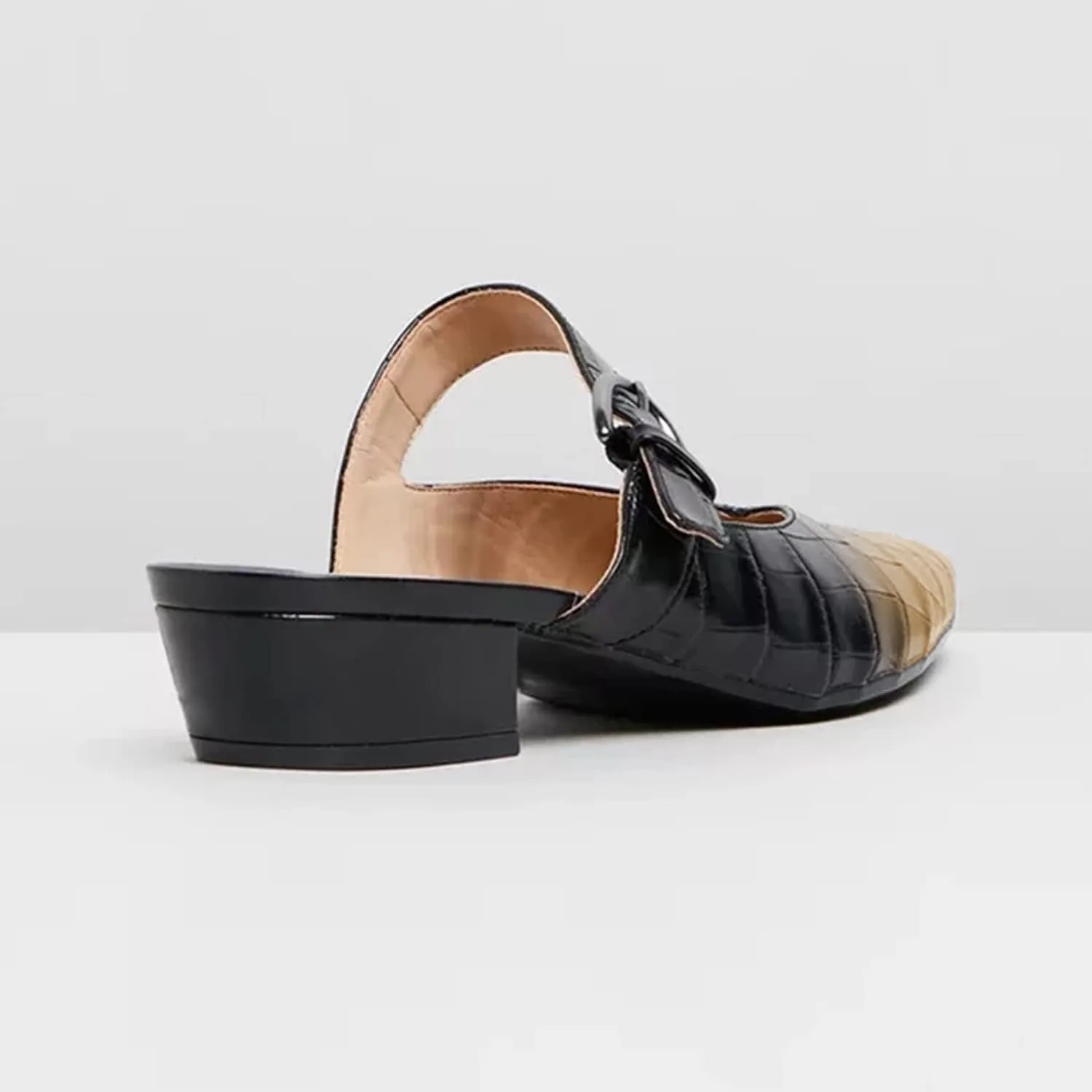 Women Fashion Croc-textured Sandals, Sexy Pointed Toe Slingback Pumps, Low Chunky Heel Strappy Mule Sandals, Trendy Mixed Black-Red Backless Slippers for Casual or Dress up, Full Size 4-16 M US