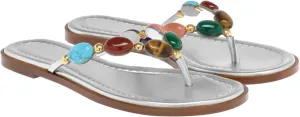 Women Jewelled Thong Strap Open Round Toe Flip Flops Comfy Slip on Flats Sandals Casual Summer Beach Slippers