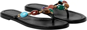 Women Jewelled Thong Strap Open Round Toe Flip Flops Comfy Slip on Flats Sandals Casual Summer Beach Slippers
