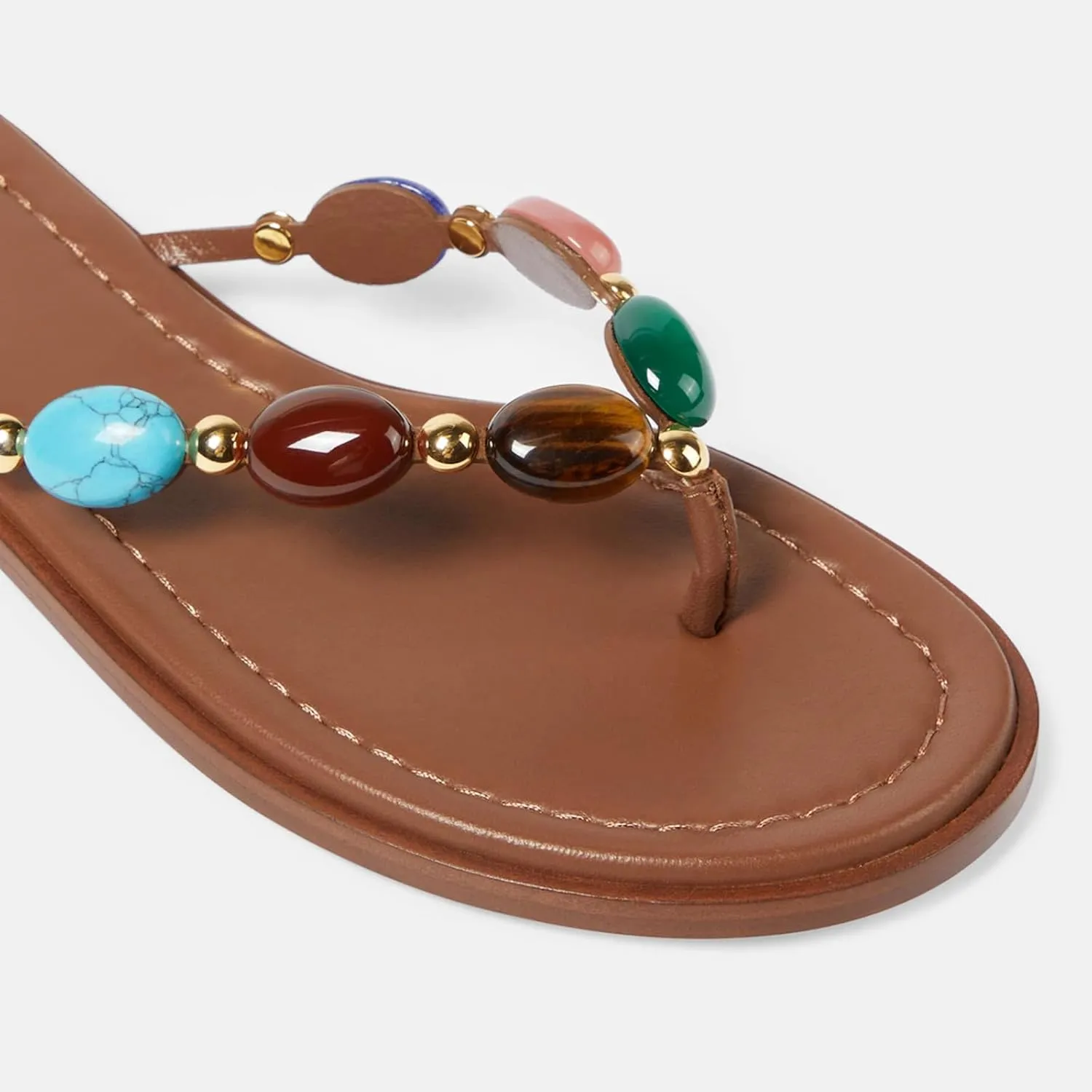 Women Jewelled Thong Strap Open Round Toe Flip Flops Comfy Slip on Flats Sandals Casual Summer Beach Slippers