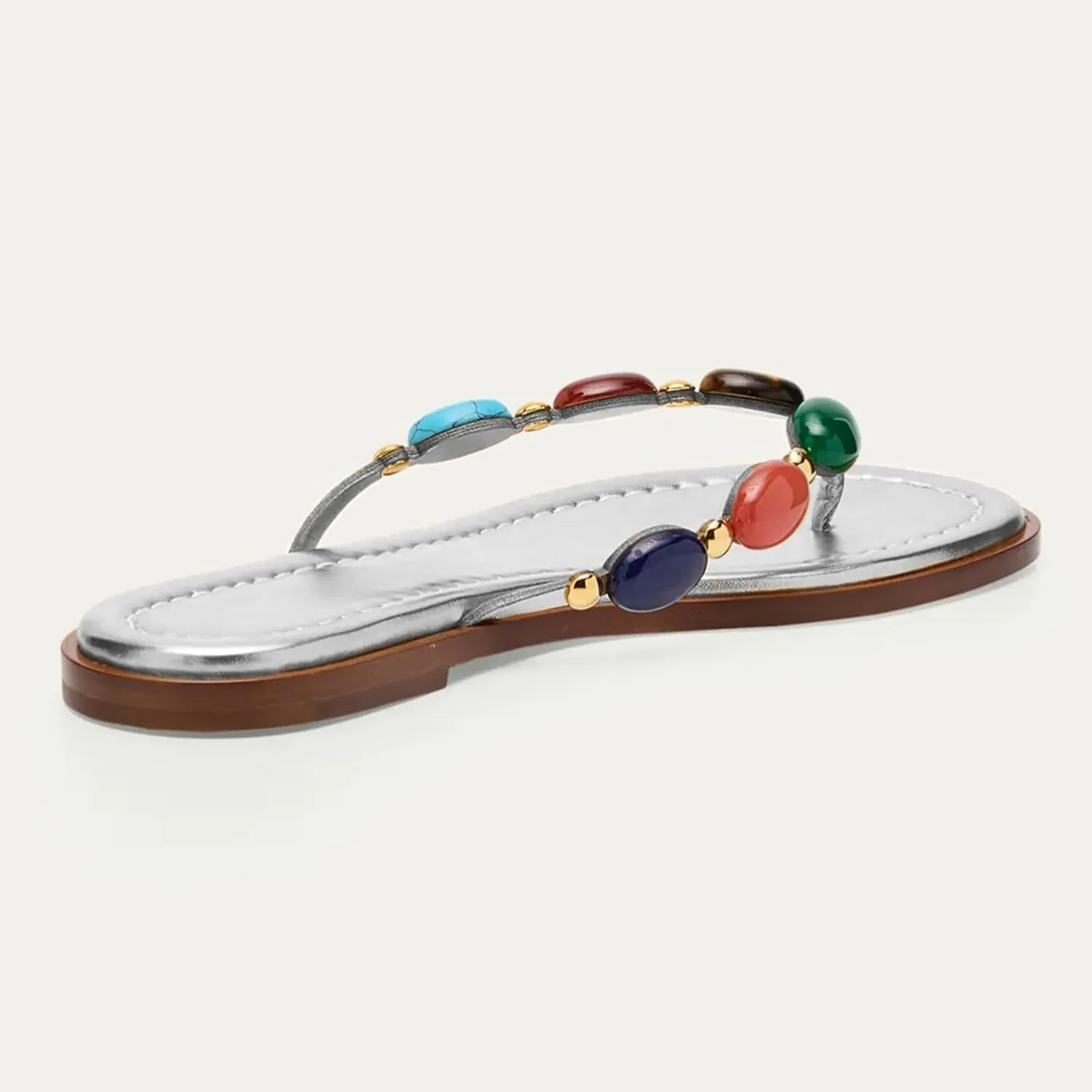 Women Jewelled Thong Strap Open Round Toe Flip Flops Comfy Slip on Flats Sandals Casual Summer Beach Slippers
