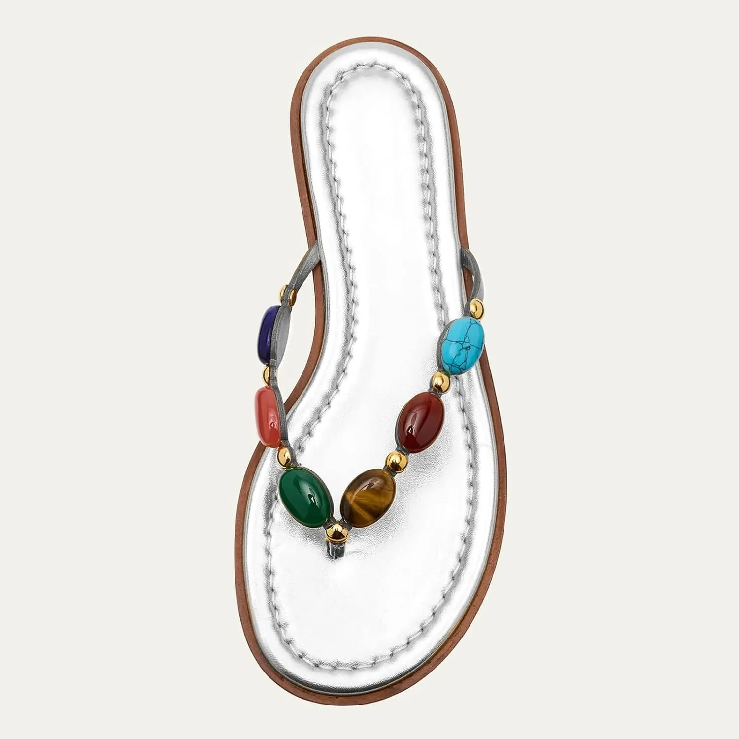 Women Jewelled Thong Strap Open Round Toe Flip Flops Comfy Slip on Flats Sandals Casual Summer Beach Slippers