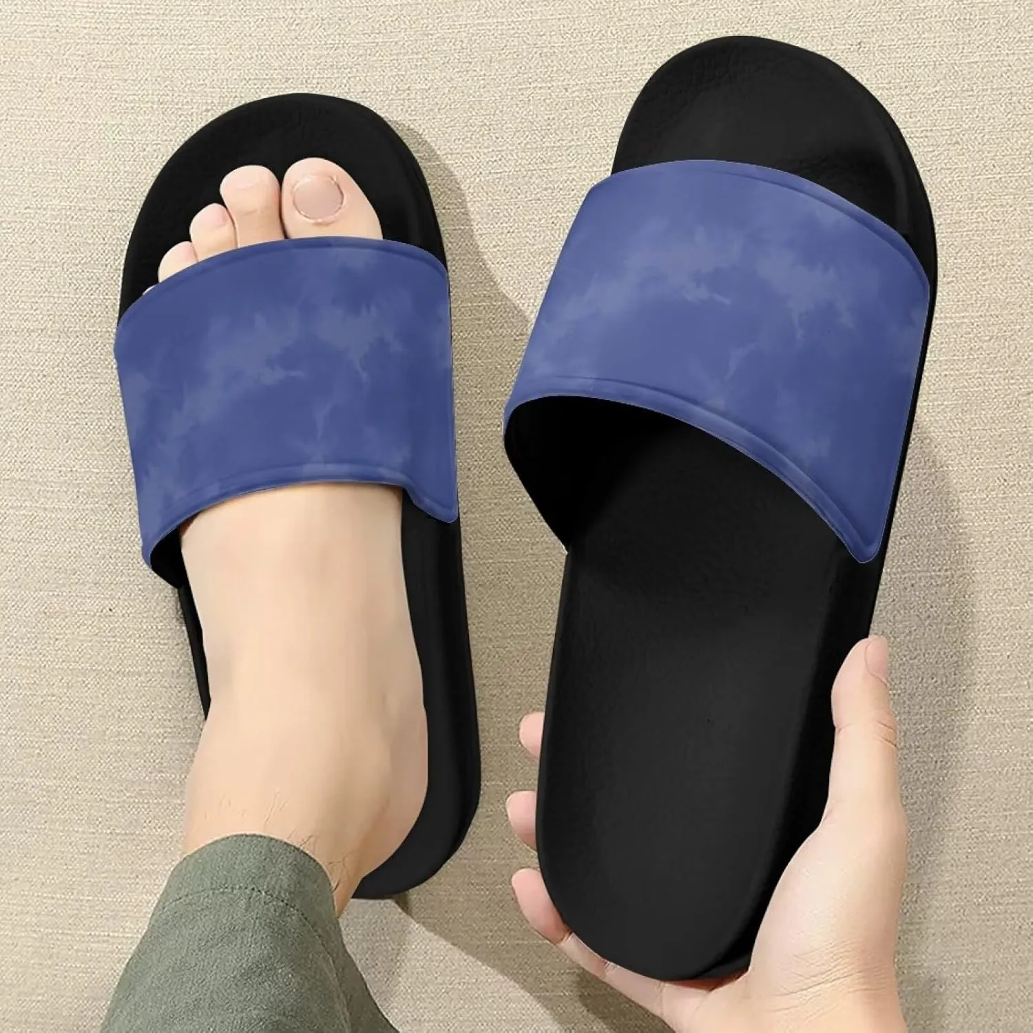 Women Sandals Slides Non-Slip Slippers Casual Black Sole Summer Shoes for College Dorm Gym Beach