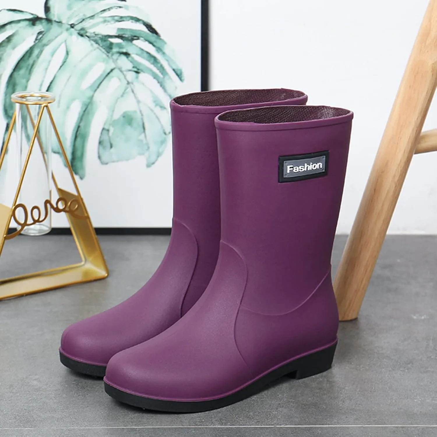 Women Short Rain Boots for Womens Ankle Rainboot Slip On Garden Boot Rubber Shoes Womens Long Rain Boots