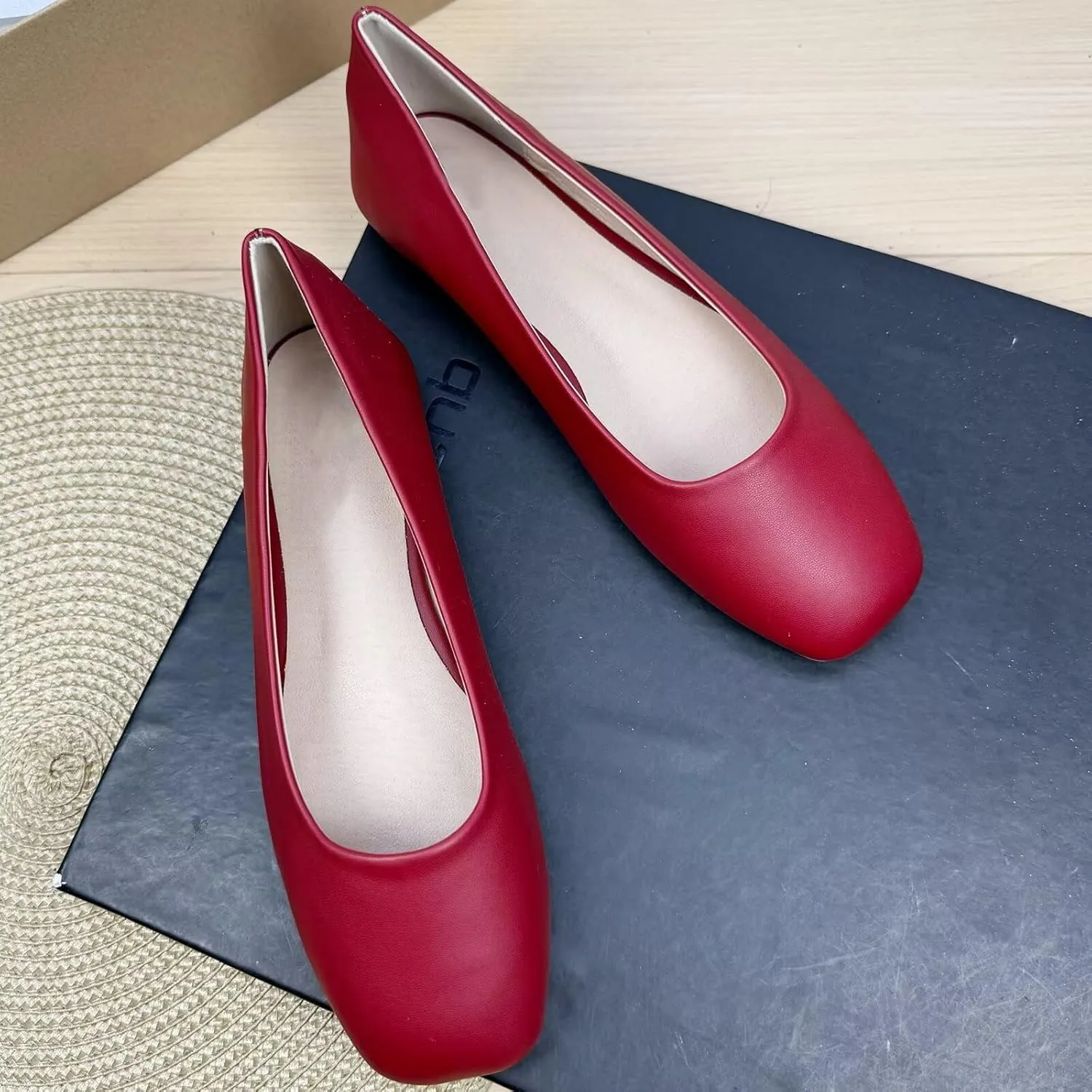 Women's Ballet Flats Plaid Christmas Red Dress Shoes for Women Party Dressy Casual Flats Comfortable Slip-on Sqaure Toe Walking Loafers