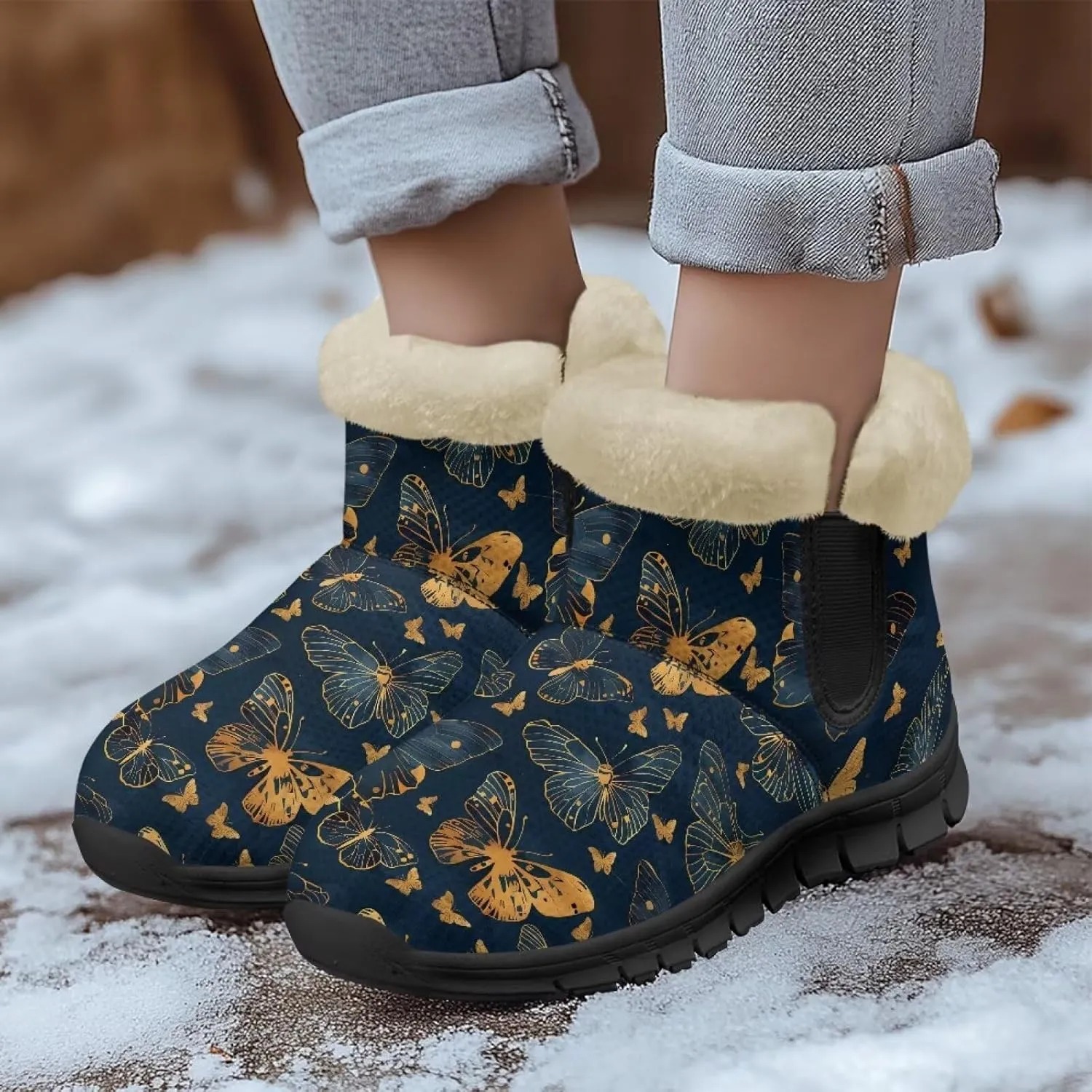 Womens Butterfly Snow Boots Winter Warm Ankle Booties for Women Comfortable Anti-Slip Outdoor Shoes Size 6-12