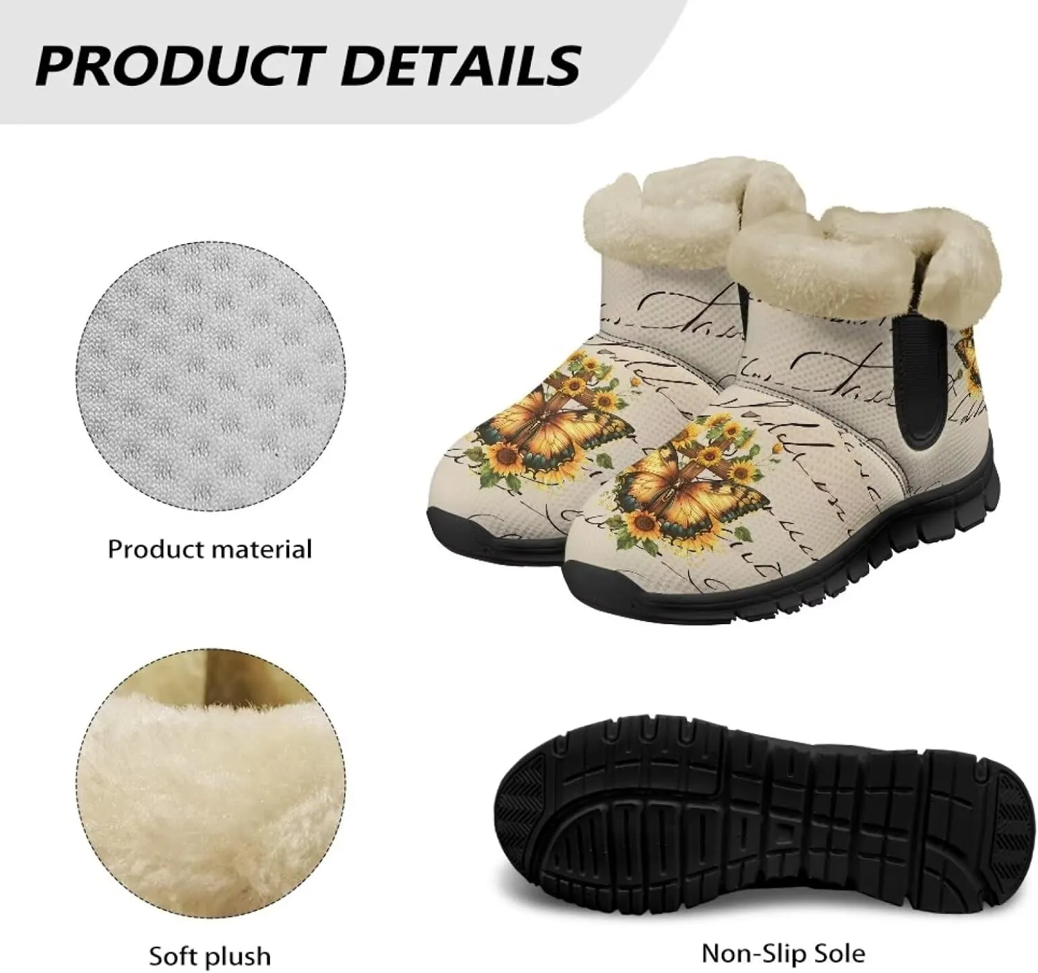 Womens Butterfly Snow Boots Winter Warm Ankle Booties for Women Comfortable Anti-Slip Outdoor Shoes Size 6-12