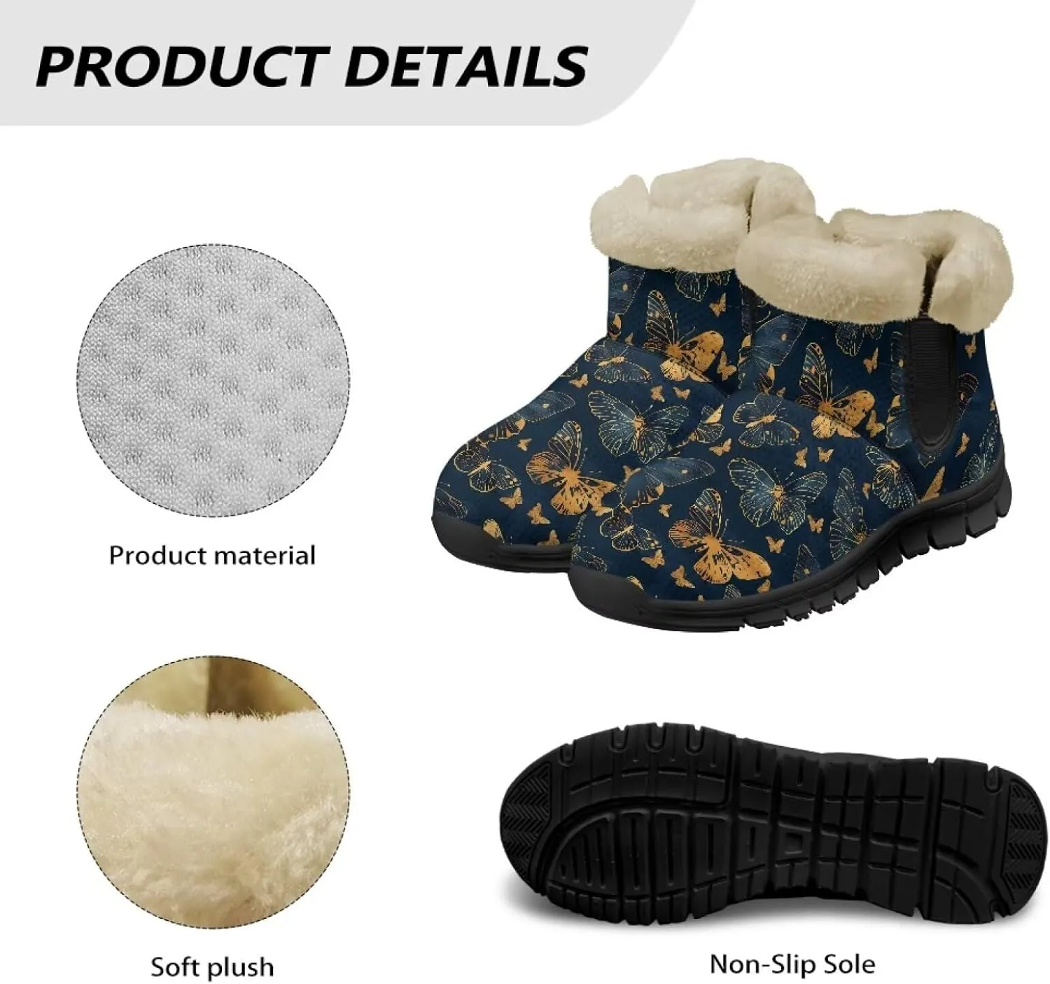 Womens Butterfly Snow Boots Winter Warm Ankle Booties for Women Comfortable Anti-Slip Outdoor Shoes Size 6-12