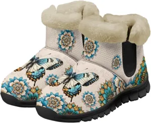 Womens Butterfly Snow Boots Winter Warm Ankle Booties for Women Comfortable Anti-Slip Outdoor Shoes Size 6-12