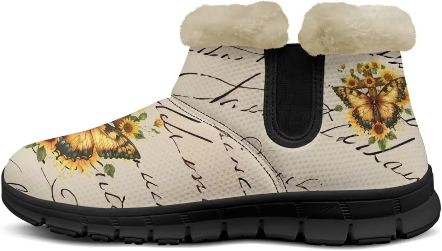 Womens Butterfly Snow Boots Winter Warm Ankle Booties for Women Comfortable Anti-Slip Outdoor Shoes Size 6-12