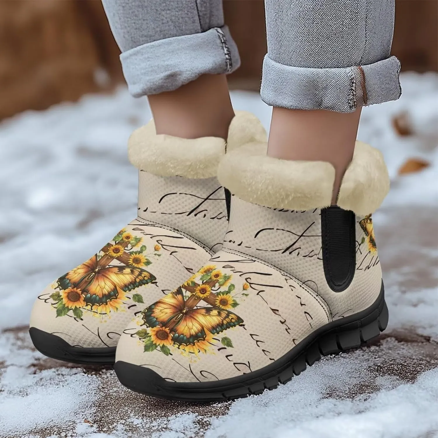 Womens Butterfly Snow Boots Winter Warm Ankle Booties for Women Comfortable Anti-Slip Outdoor Shoes Size 6-12
