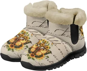 Womens Butterfly Snow Boots Winter Warm Ankle Booties for Women Comfortable Anti-Slip Outdoor Shoes Size 6-12