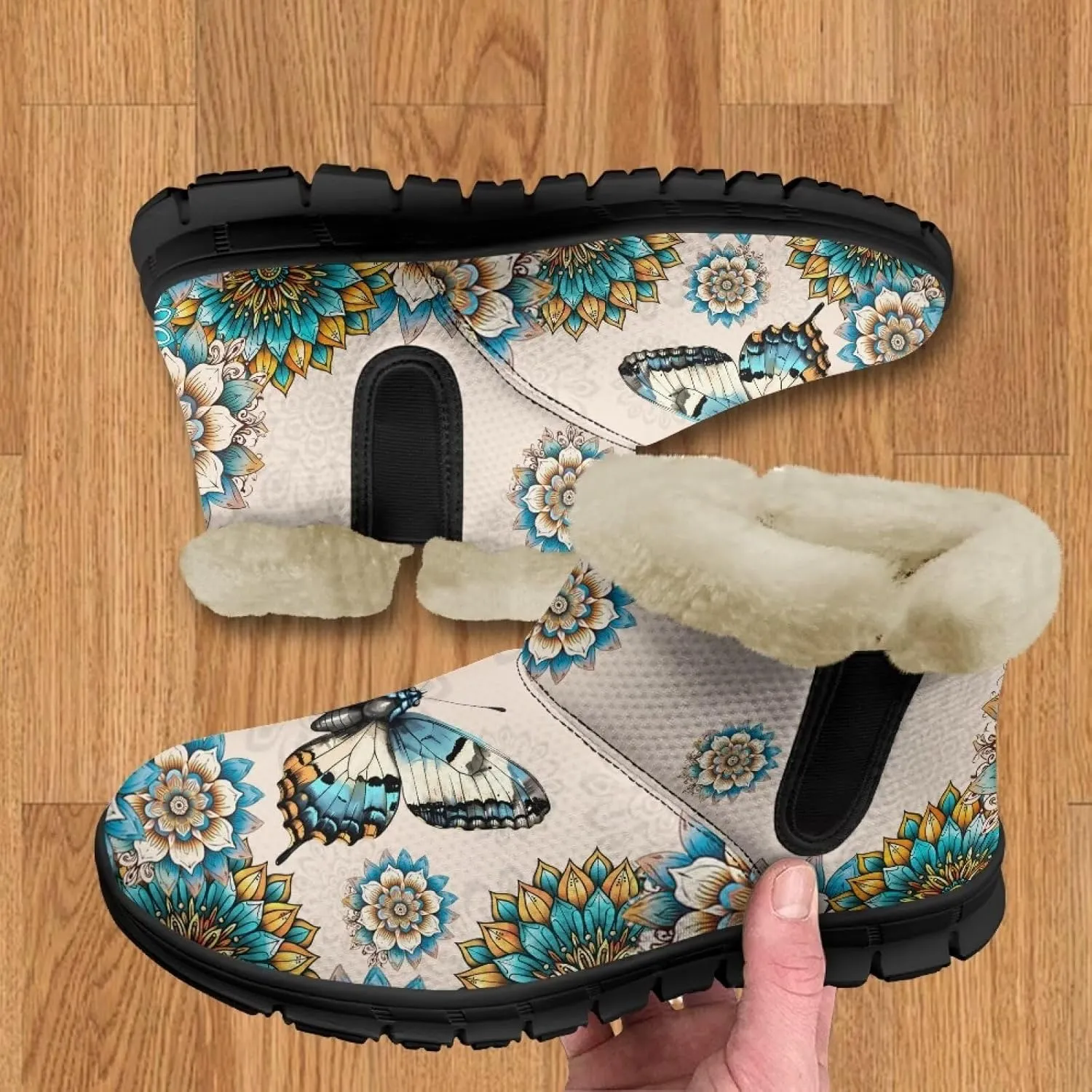Womens Butterfly Snow Boots Winter Warm Ankle Booties for Women Comfortable Anti-Slip Outdoor Shoes Size 6-12