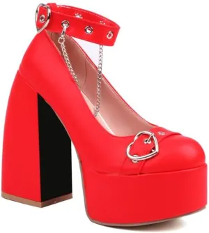 Women's Chunky High Heels Platform Mary Jane Pumps Closed Round Toe Goth Shoes Heart Buckle Strap Hook and Loop Dress Thick Heeled Lolita Shoes Block Sandals
