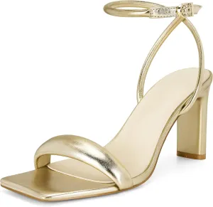 Women’s Chunky High Heels, Square Open Toe Ankle Strap Heeled Shoes Casual Summer Dressy Pump Block Sandals for Party Wedding