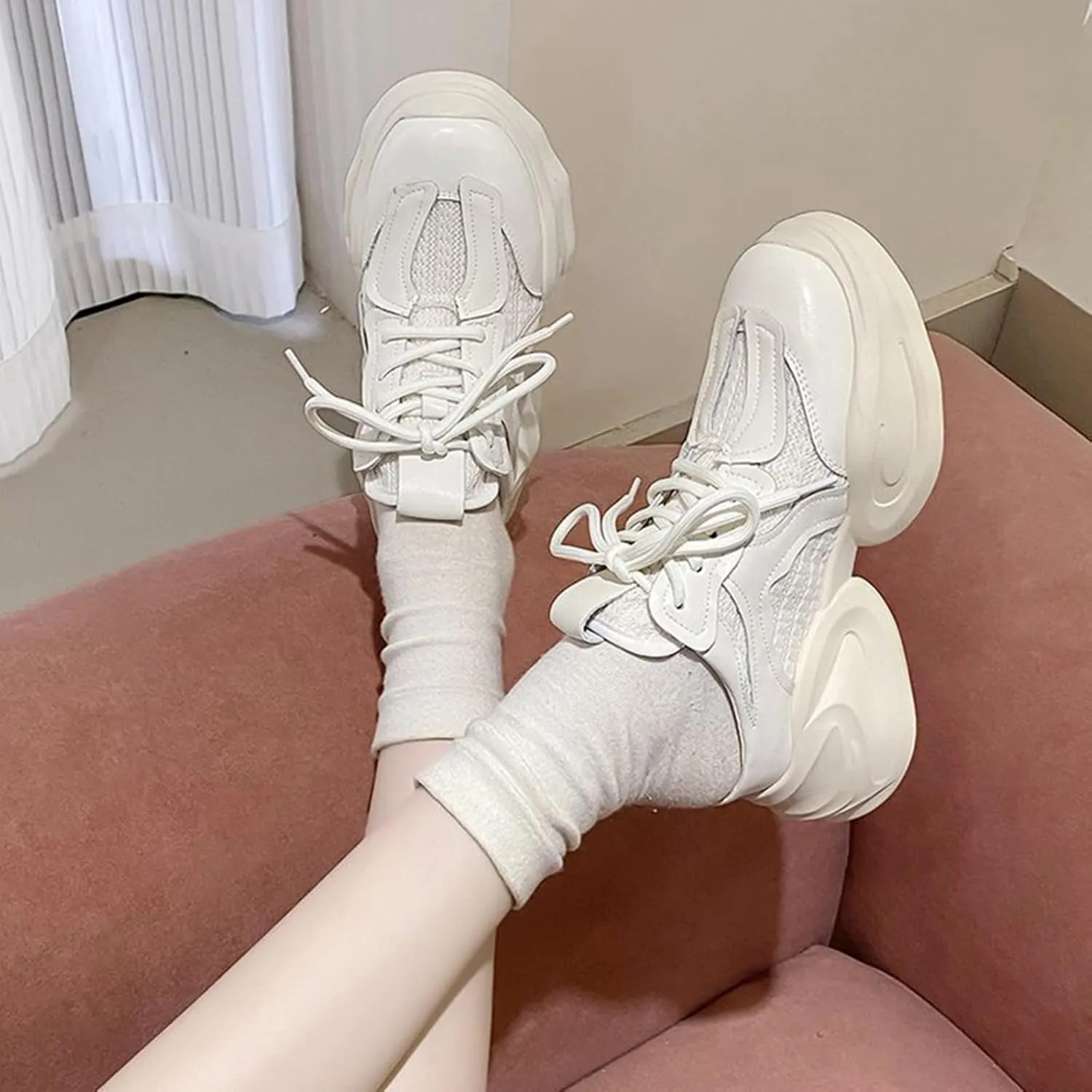 Womens Chunky Mule Sneakers Slip on Platform Shoes Comfortable Fashion Casual Backless Sneakers