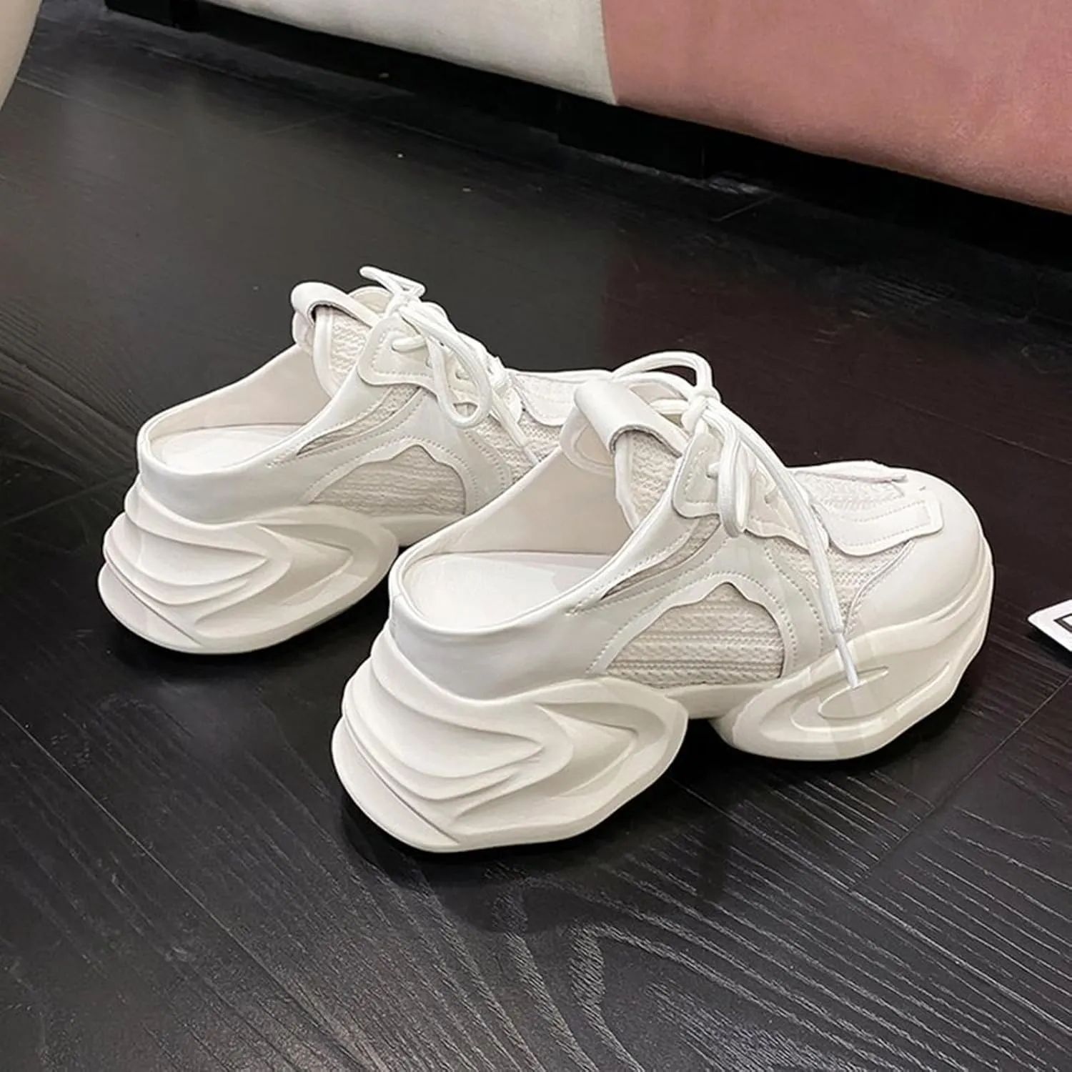 Womens Chunky Mule Sneakers Slip on Platform Shoes Comfortable Fashion Casual Backless Sneakers