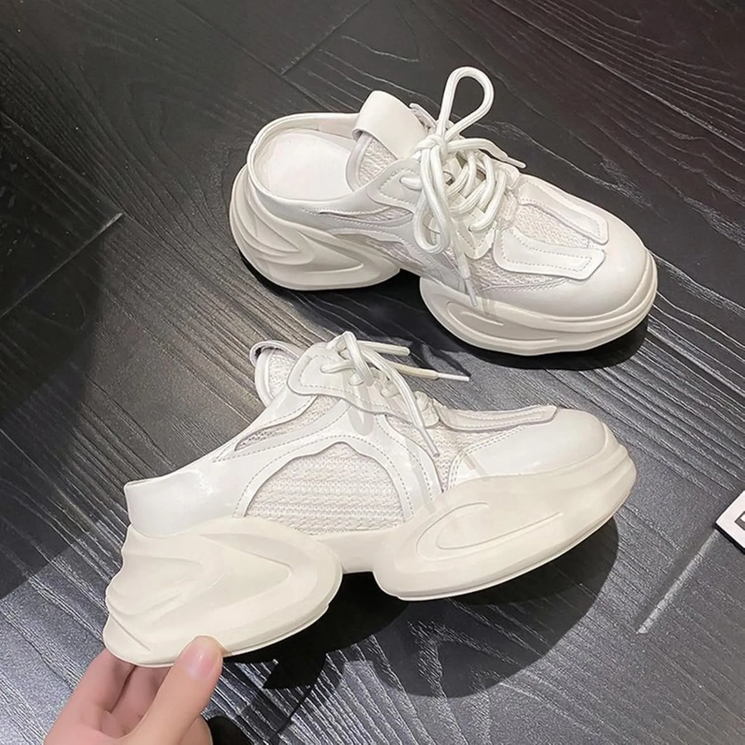 Womens Chunky Mule Sneakers Slip on Platform Shoes Comfortable Fashion Casual Backless Sneakers