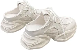 Womens Chunky Mule Sneakers Slip on Platform Shoes Comfortable Fashion Casual Backless Sneakers