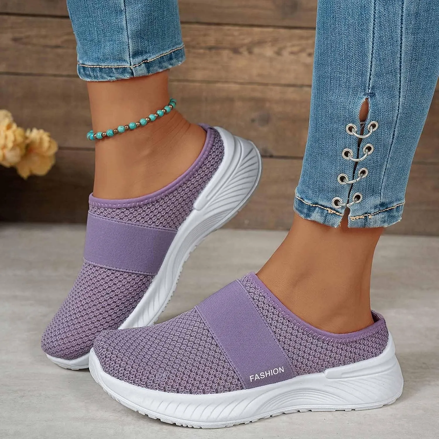 Women's Clogs Shoes Garden Arch Support Breathable Mesh Wide Slip On Closed Toe Summer Casual Slippers Mules Shoes