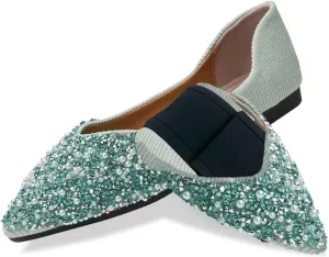 Women's Flats Comfortable Pointed Rhinestone Ballet Flats for Women Sparkle Elegant Dress Flats
