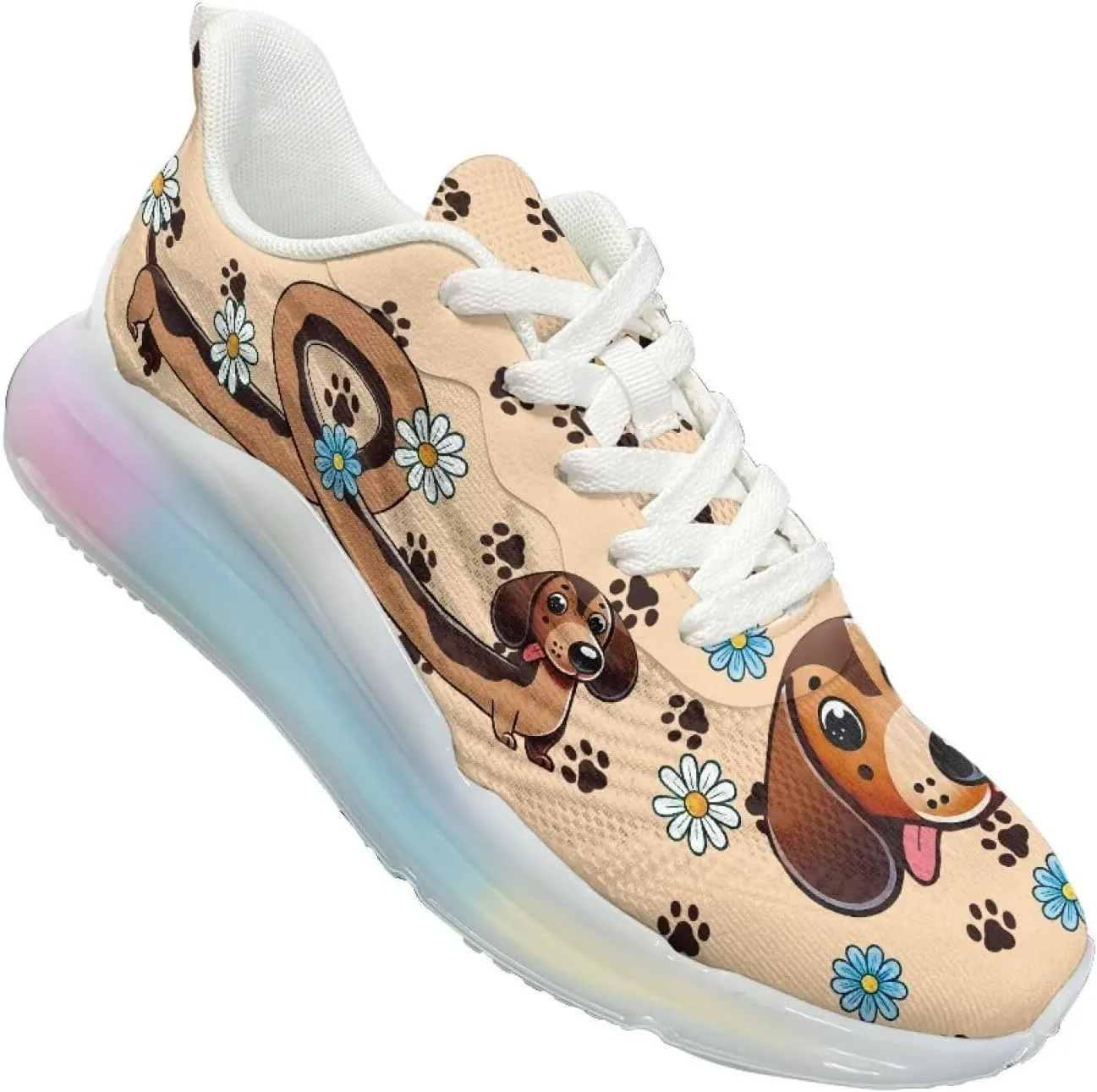 Women's Flower Sneakers Cozy Breathable Lightweight Non-Slip Air Cushion Outdoor Running Shoes for Women US 6-11