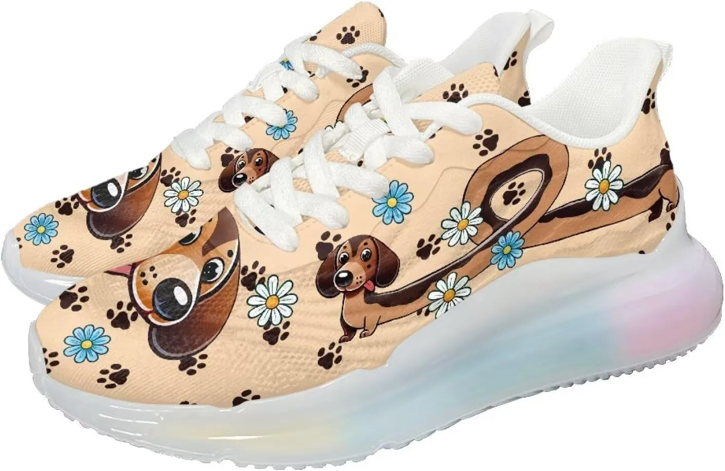 Women's Flower Sneakers Cozy Breathable Lightweight Non-Slip Air Cushion Outdoor Running Shoes for Women US 6-11