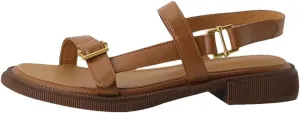 Womens Hook Loop Front Rear Strap Flat Heel Open Side Vamp Fashion Sandals Cow Leather Casual Summer Sandals