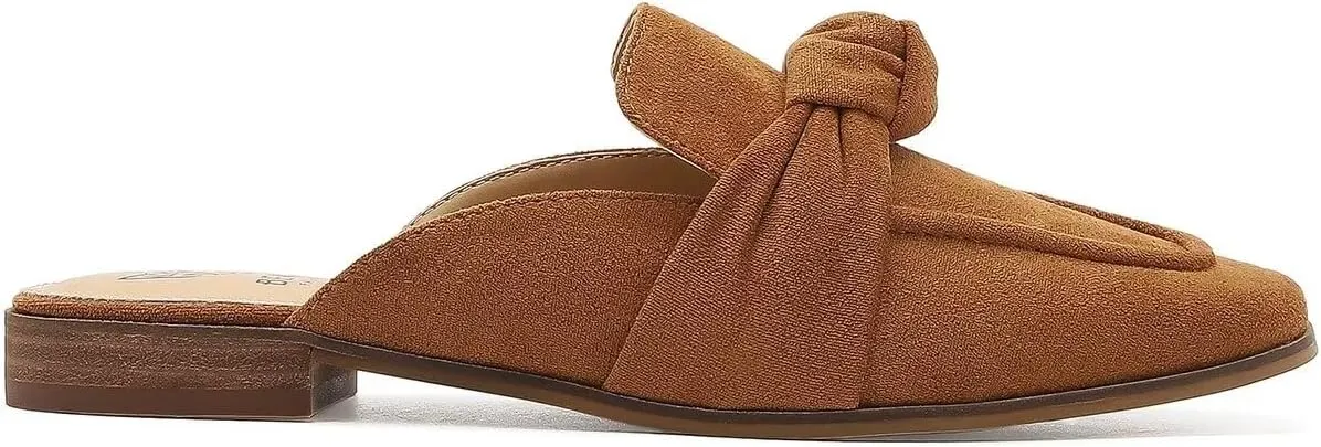 Women's Knot Mules Suede Loafers Mules Flat Mules Comfort Pointed Toe Backless Slip on Slides Loafer Shoes