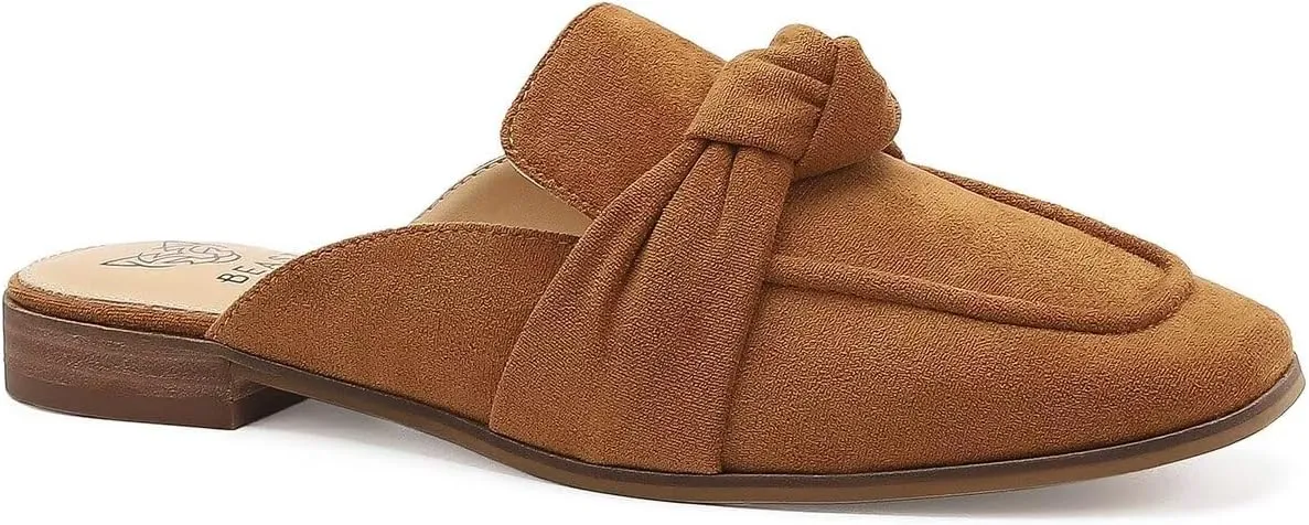 Women's Knot Mules Suede Loafers Mules Flat Mules Comfort Pointed Toe Backless Slip on Slides Loafer Shoes