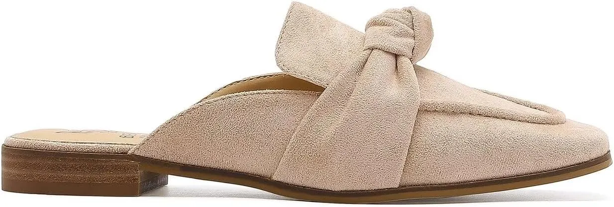 Women's Knot Mules Suede Loafers Mules Flat Mules Comfort Pointed Toe Backless Slip on Slides Loafer Shoes