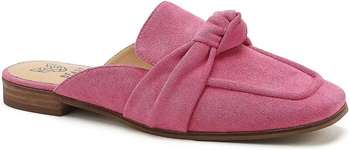 Women's Knot Mules Suede Loafers Mules Flat Mules Comfort Pointed Toe Backless Slip on Slides Loafer Shoes
