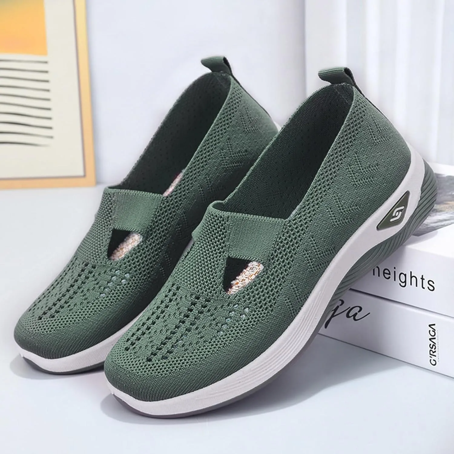 Women's Orthopedic Breathable Shoes,Women Woven Orthopedic Breathable SoftShoes Arch Support Slip-On Sneakers, Indoor Outdoor Casual Walking Anti-Skid Sports Shoes