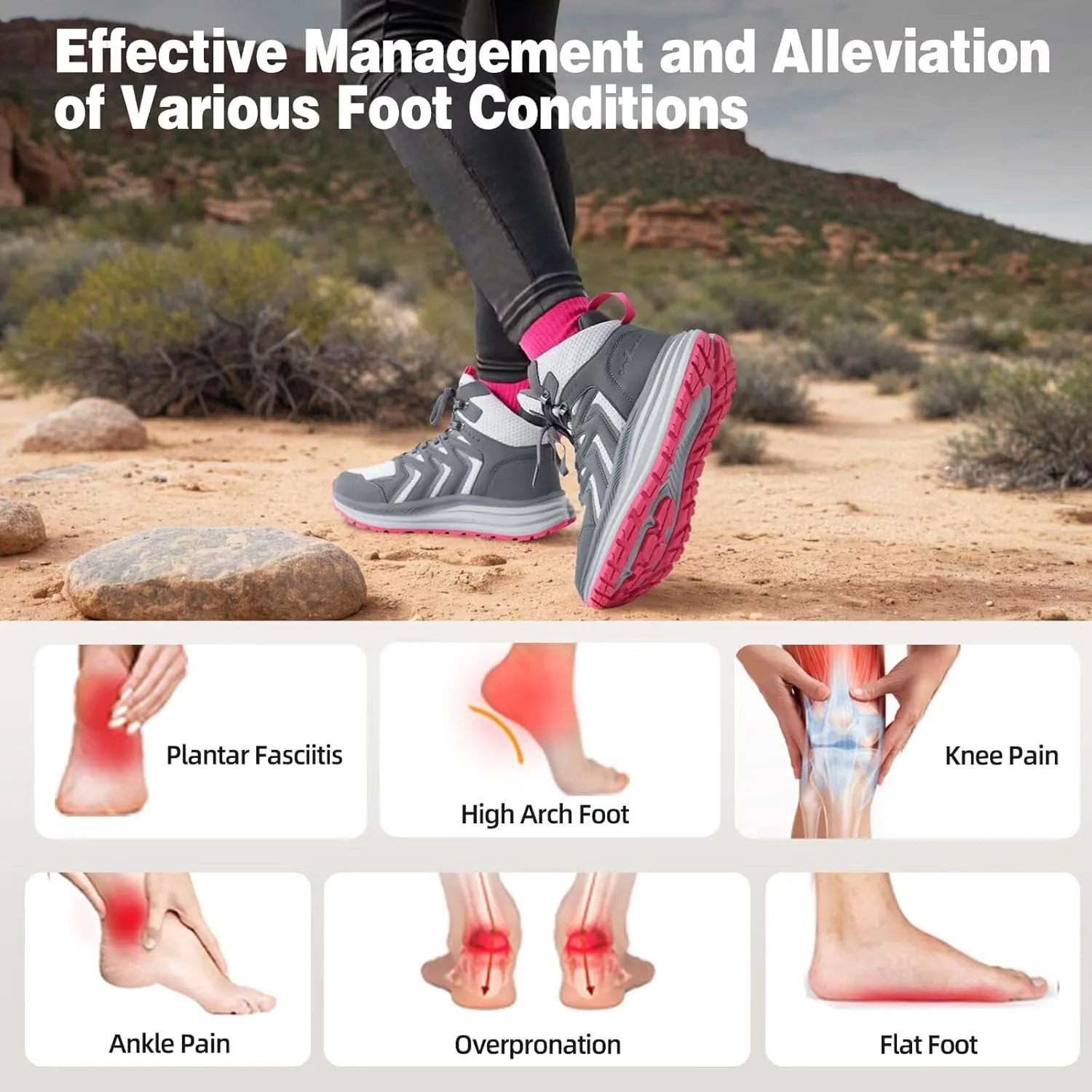 Women's Orthopedic Mid Trekking Hiking Boots: Comfortable Plantar Fasciitis Ankle Support Workout Walking Running Shoes, Orthotic Work Sport Cross Training Trail Sneakers for Feet and Heel Pain Relief