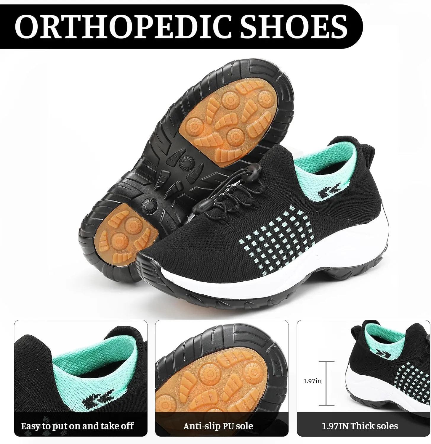 Women's Orthopedic Sneakers Comfortable Breathable Mesh Upper Walking Shoes Air Cushion Stretch Orthowear Shoes