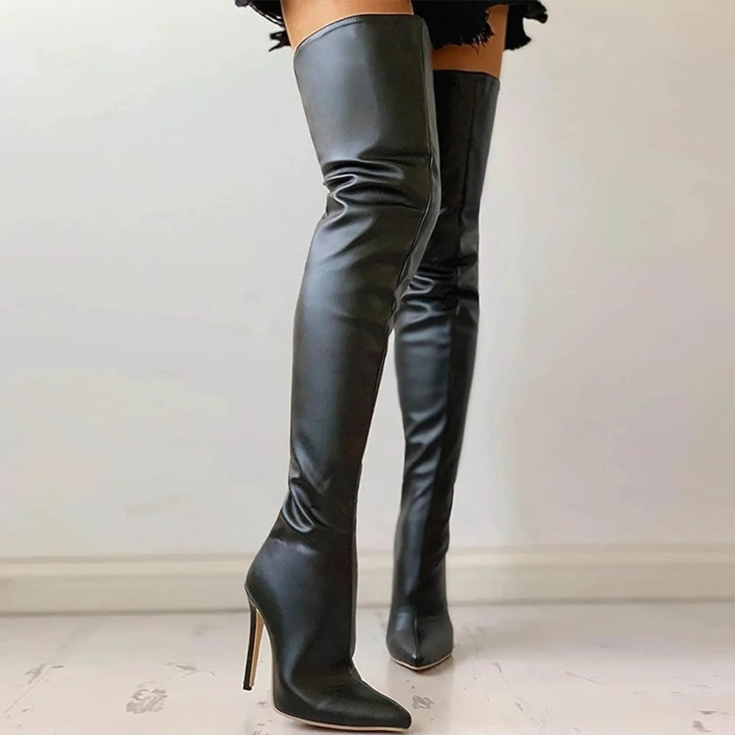 Womens Over the Knee Boots 2022 Fashion Pointed Toe Back Zipper Stilettos Thigh High Boots Fall Winter Solid Casual Ladies Super High Heel Shoes