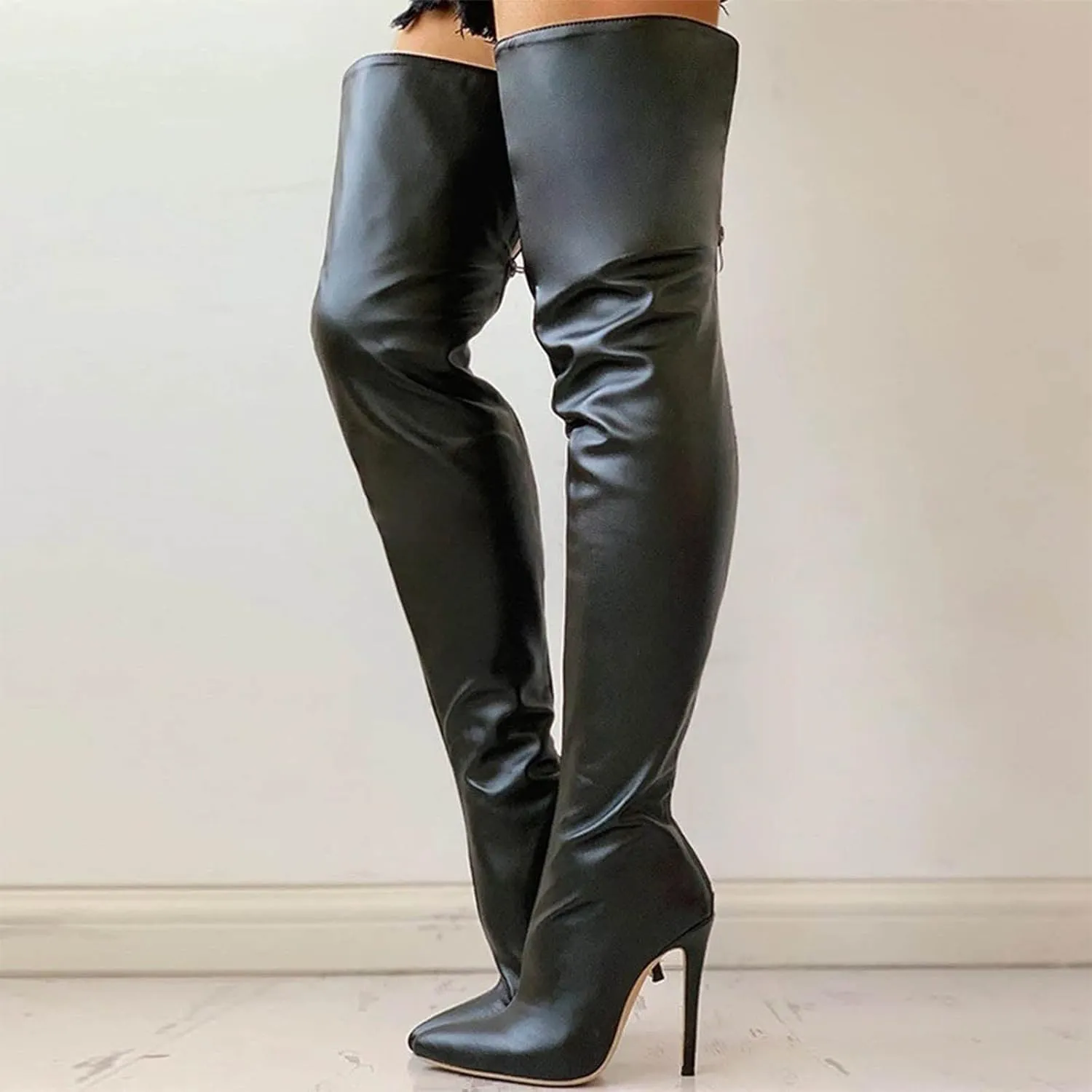 Womens Over the Knee Boots 2022 Fashion Pointed Toe Back Zipper Stilettos Thigh High Boots Fall Winter Solid Casual Ladies Super High Heel Shoes