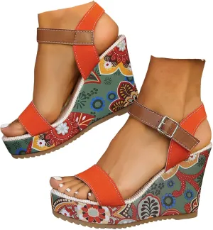 Women's Platform Sandals Wedge Ankle Strap Open Toe Sandals, Espadrille Dressy Wedge Sandals, Women's Platform Sandals Casual Summer, Comfortable High Heeled Wedges, 9