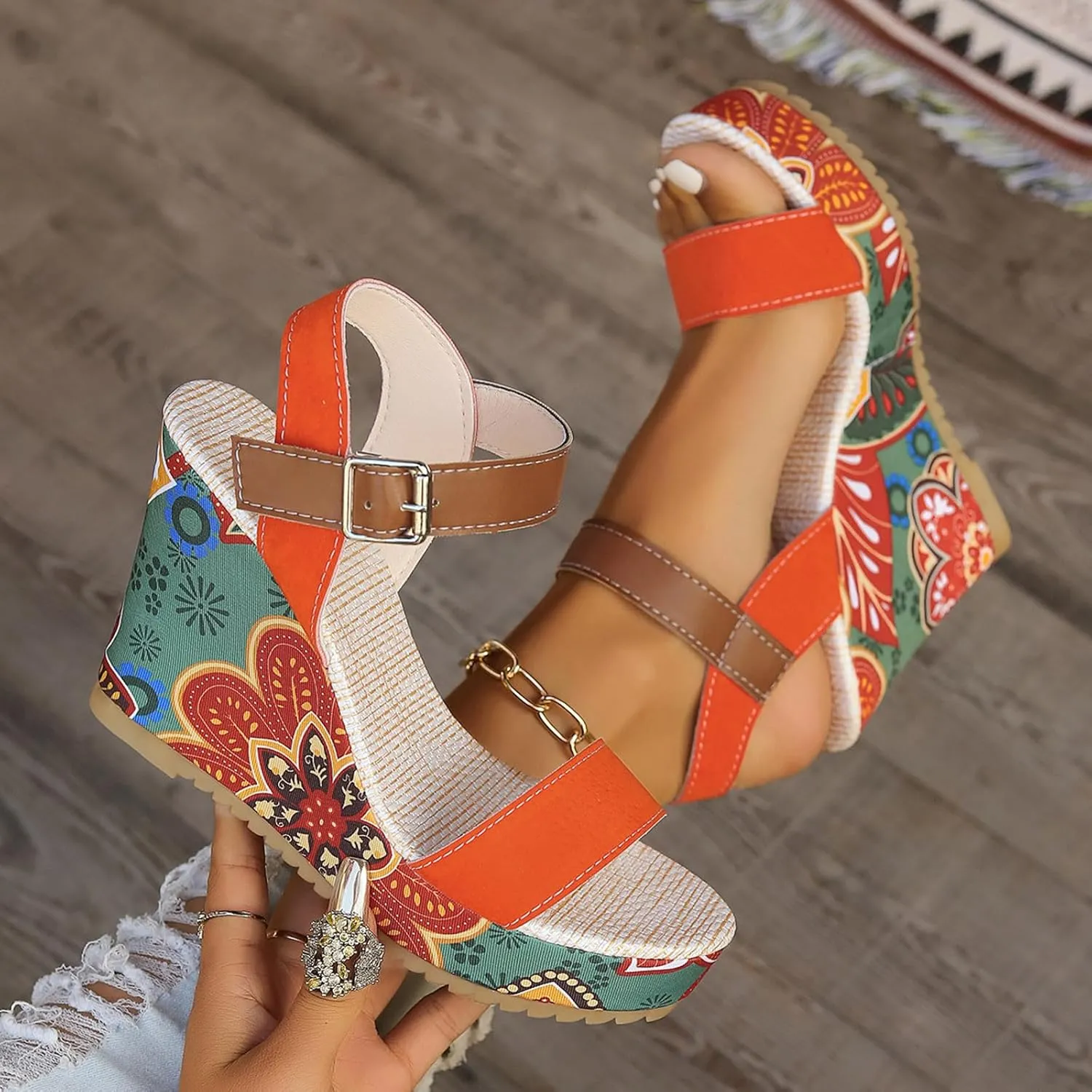 Women's Platform Sandals Wedge Ankle Strap Open Toe Sandals, Espadrille Dressy Wedge Sandals, Women's Platform Sandals Casual Summer, Comfortable High Heeled Wedges, 9