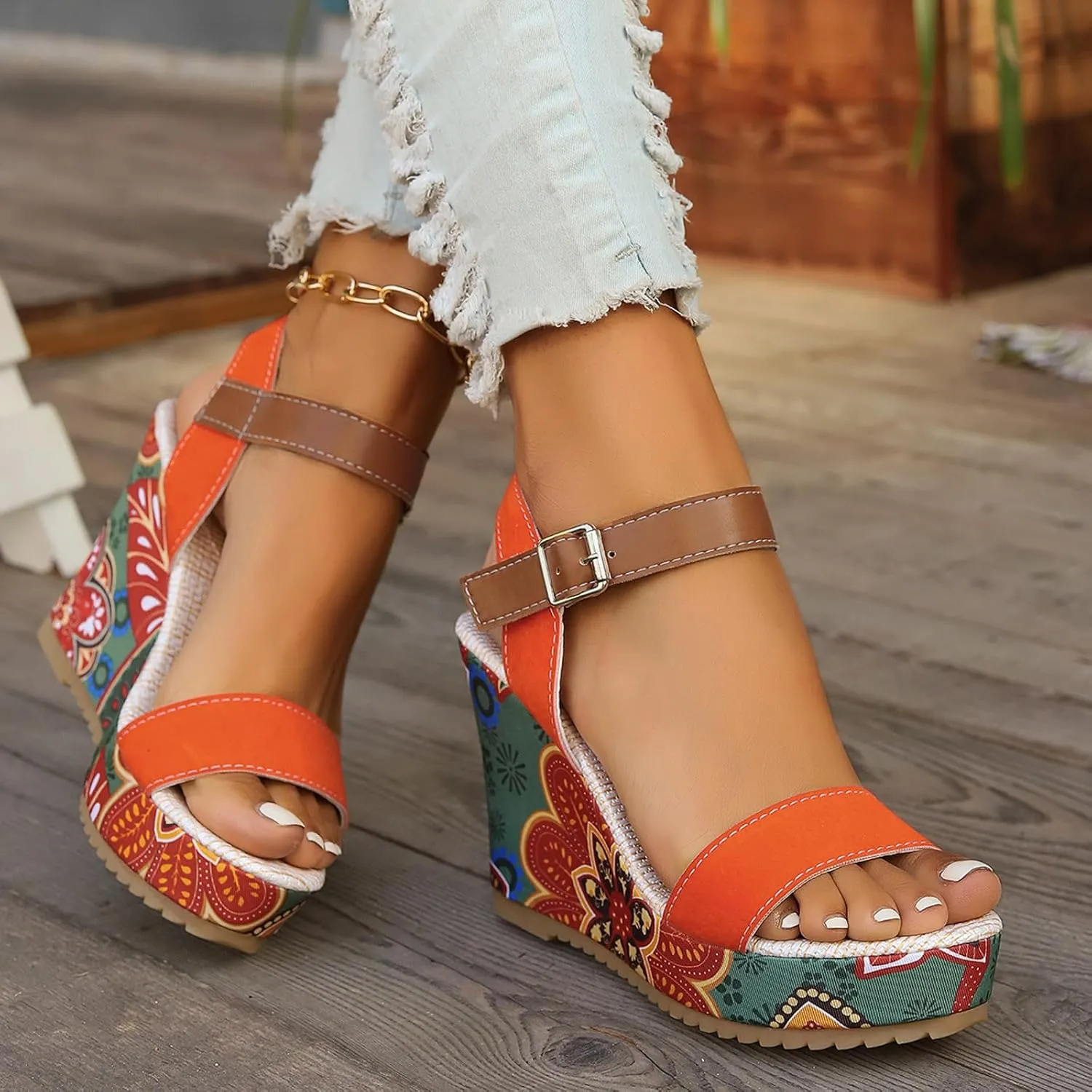 Women's Platform Sandals Wedge Ankle Strap Open Toe Sandals, Espadrille Dressy Wedge Sandals, Women's Platform Sandals Casual Summer, Comfortable High Heeled Wedges, 9