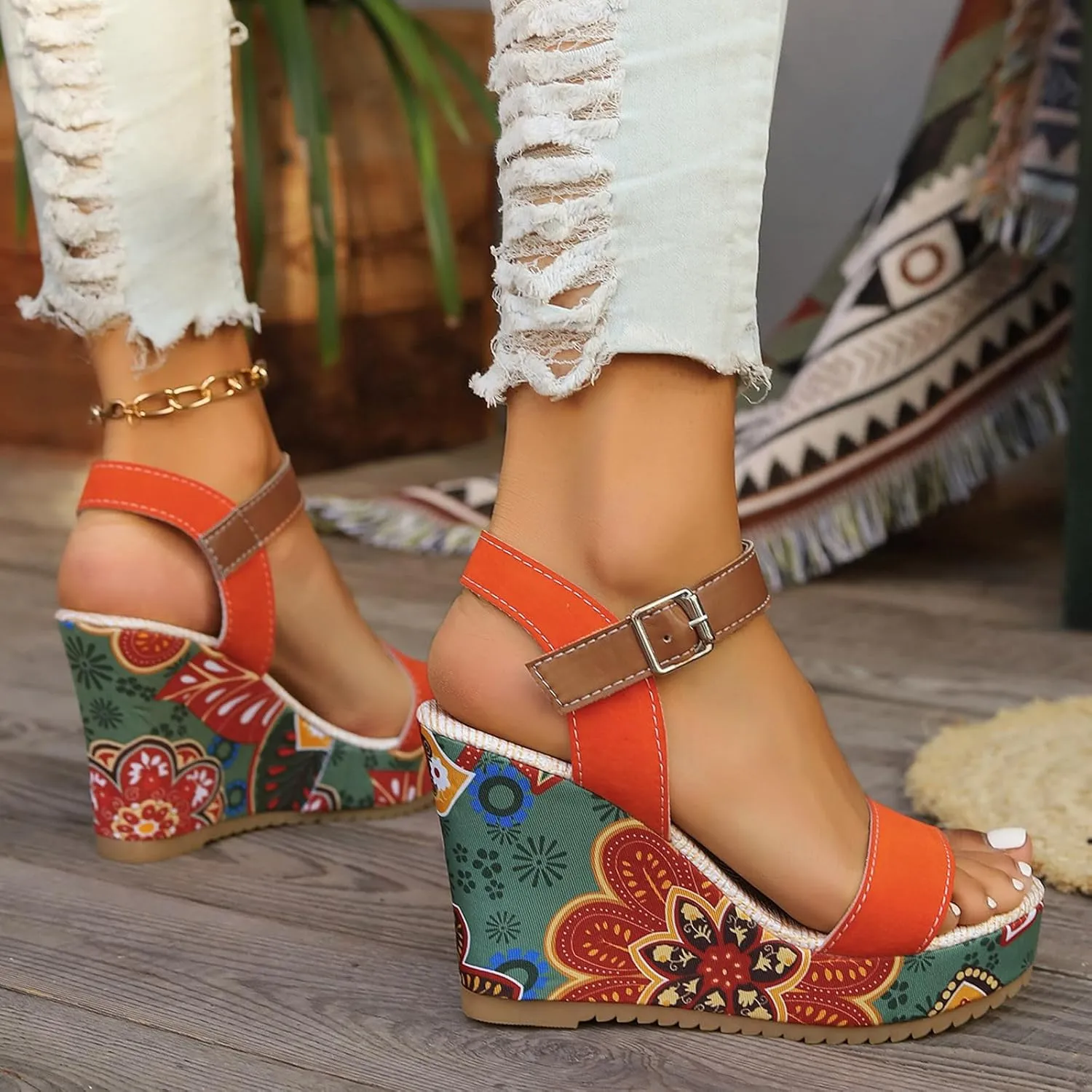 Women's Platform Sandals Wedge Ankle Strap Open Toe Sandals, Espadrille Dressy Wedge Sandals, Women's Platform Sandals Casual Summer, Comfortable High Heeled Wedges, 9