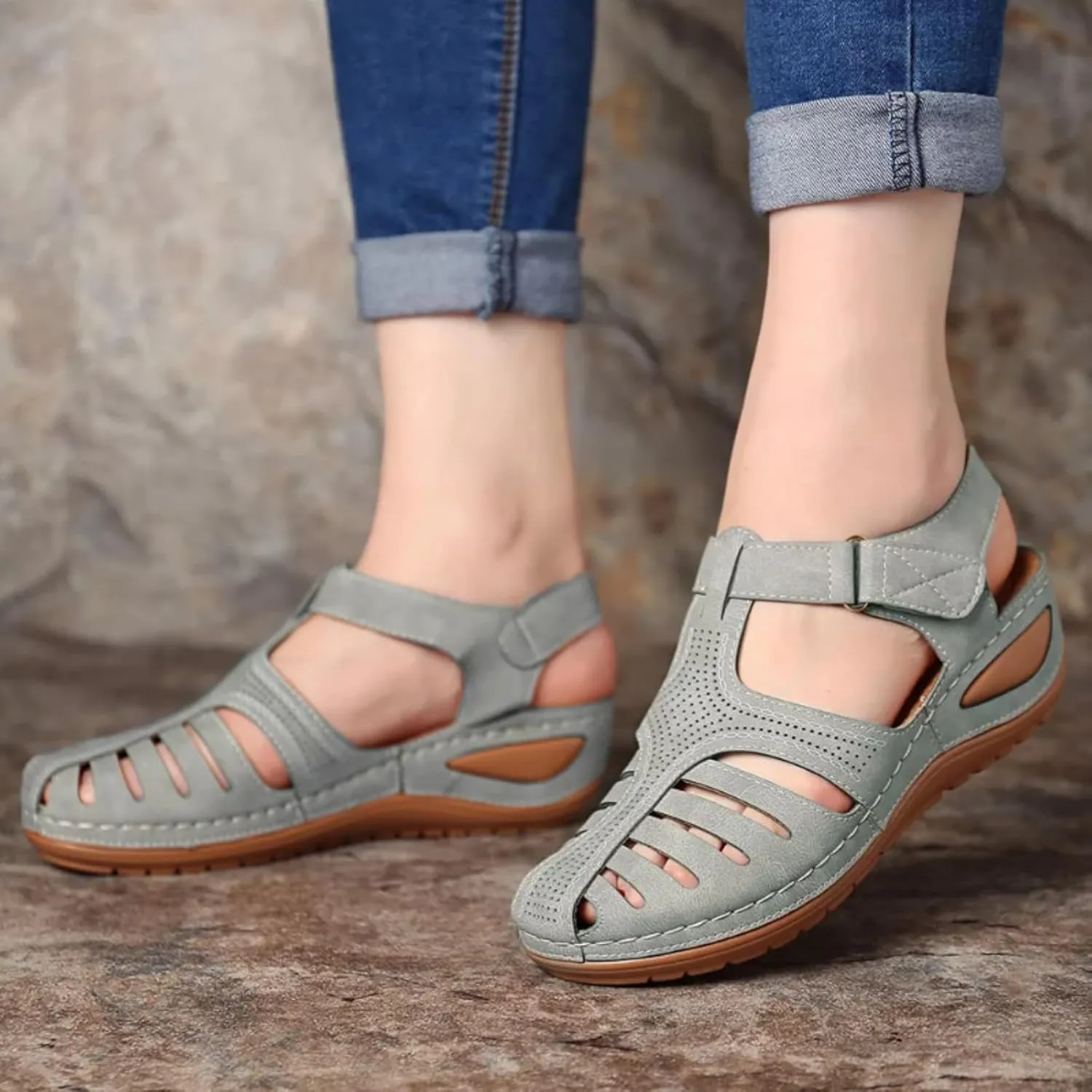 Women's Retro Wedge Sandals, Trendy Closed Toe Hollow Design, Womens Wedge Shoes for Casual & Stylish Looks Shibever Sandals for Women