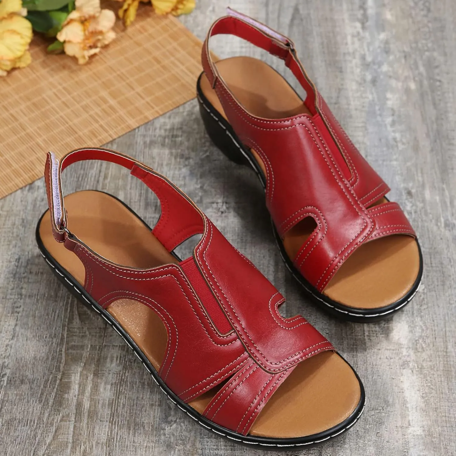 Women's Sadanar Orthopedic Arch Sandals Wedge Roman Sandals,Adjustable Ankle Strap Chunky Low Heel Casual Diabetic Walking Beach Sandals