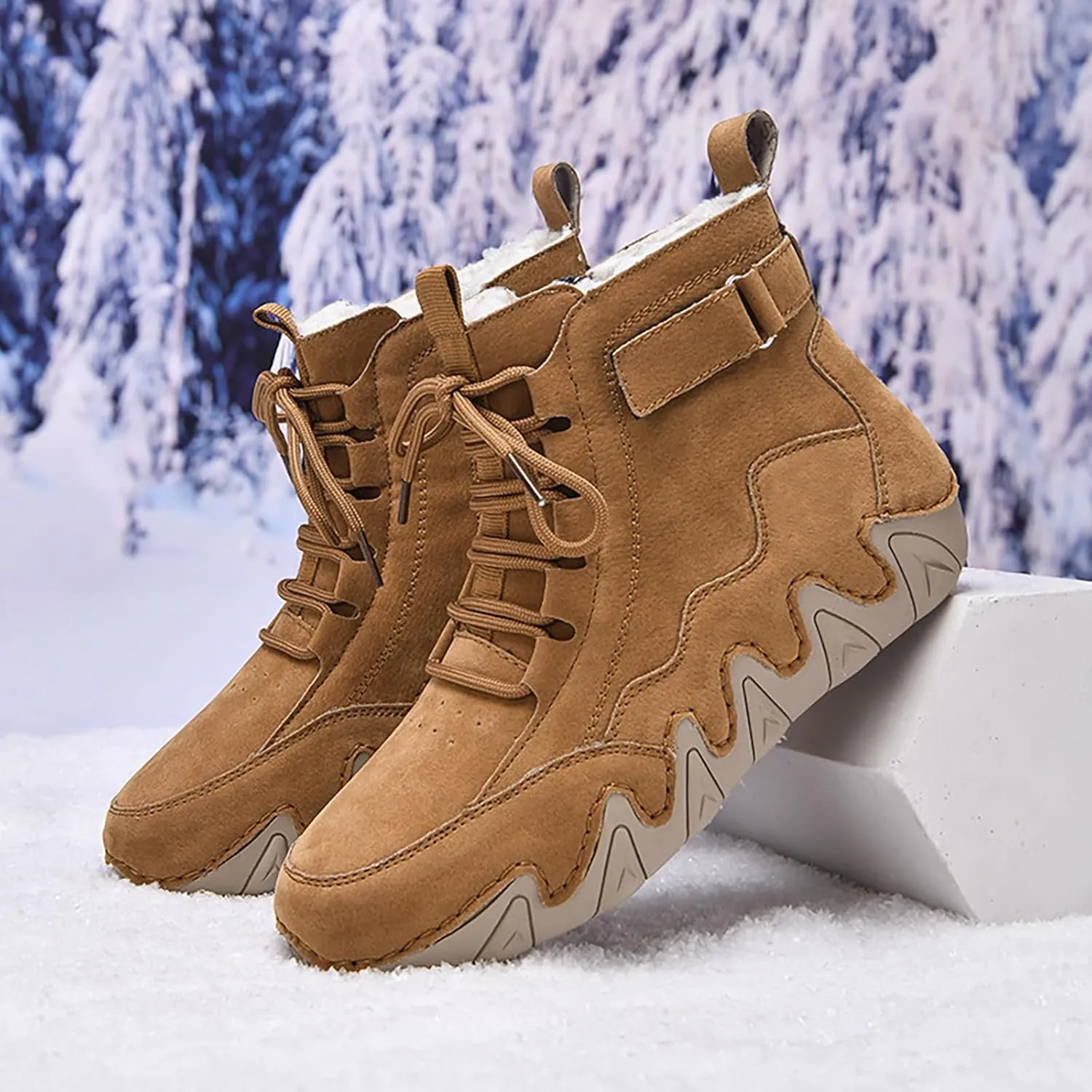Women'S Suede Lace-Up Flat Handmade Booties Fashion Round Toe Side Zipper Slip-On Waterproof Outdoor Hiking Boots For Driving Trail