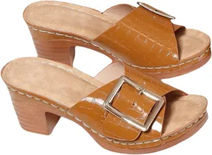 Women's Summer Crocodile Pattern Chunky Heel Sandals - Fashionable Roman Strap High Heeled Slippers with Adjustable Buckle