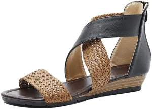 Women's Summer Sandals,Bohemian Retro Non-Slip Back Zipper Casual Beach Walking Soft Flats Platform Dressy Sandals